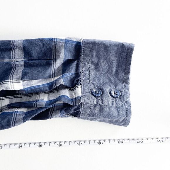 Desigual Mens Long Sleeve Button-Down Shirt Plaid Geometric Blue White Large - Picture 5 of 7